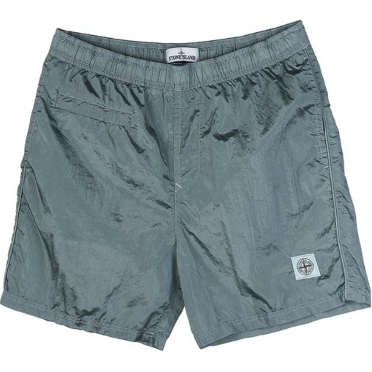 STONE ISLAND Solid Color Straight Leg Mid Waist Three Quarter Casual Shorts Men Shorts Carbon-Blue 7615B0243-V0044