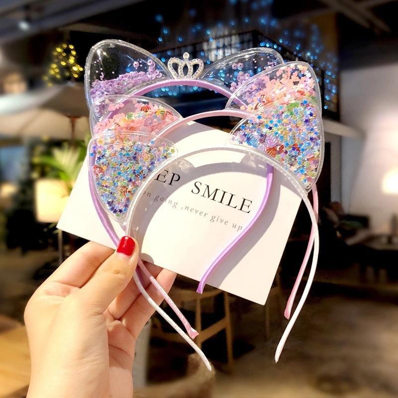 1PCS Cute Glitter Cat Ear Hair Bands for Girls Crown Colorful GirlsParty Headwear Kids Fashion Hair Accessories  FDr09