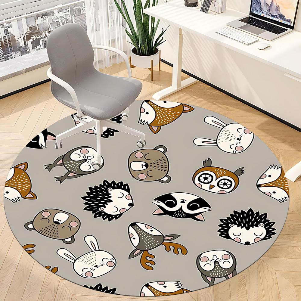 1pc woodland animals Office Round Area Rug, Under Office Chairs Bedroom Living Room Home Decor, Room Deco