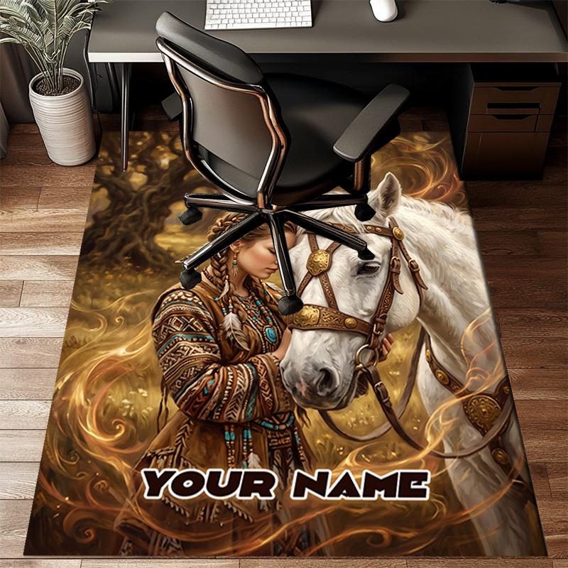 1PC Custom Name Ethereal Journey Horse Theme Floor Mat Ideal for Living Room, Game Rooms, Office, Bedroom, Office Floor Mat , Floor Mats for Home