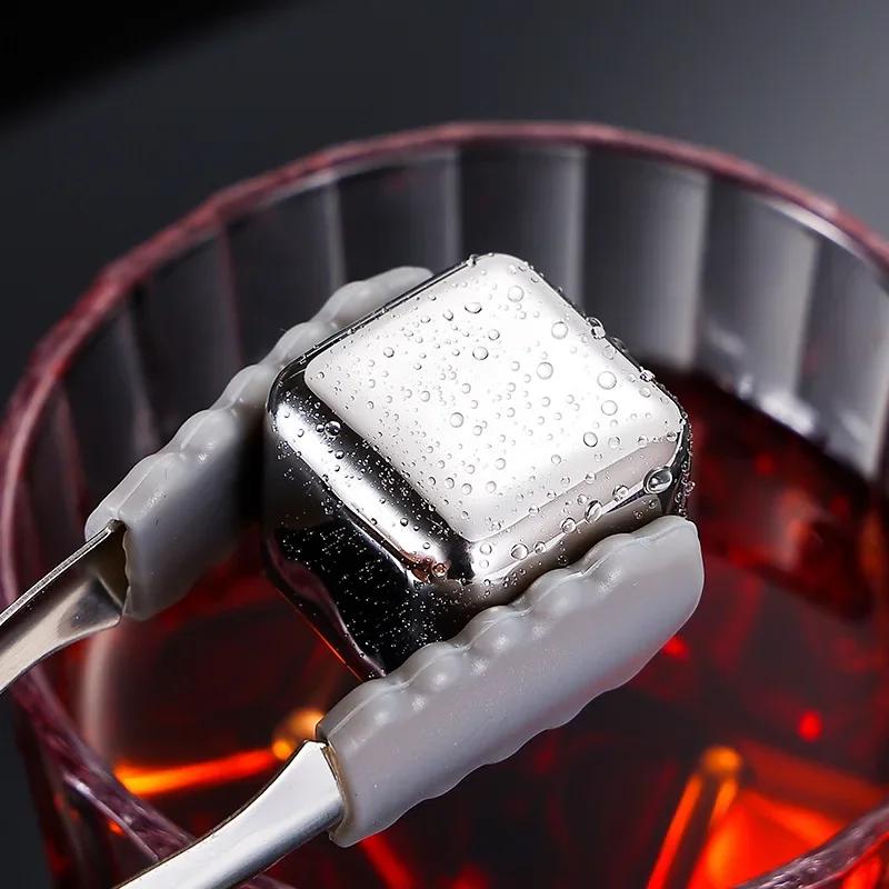 6Pcs Stainless Steel Ice Block Set for Whiskey Wine Cooling Cube Chilling Rock Party Bar Tool Color Box Reusable Chilling Stones