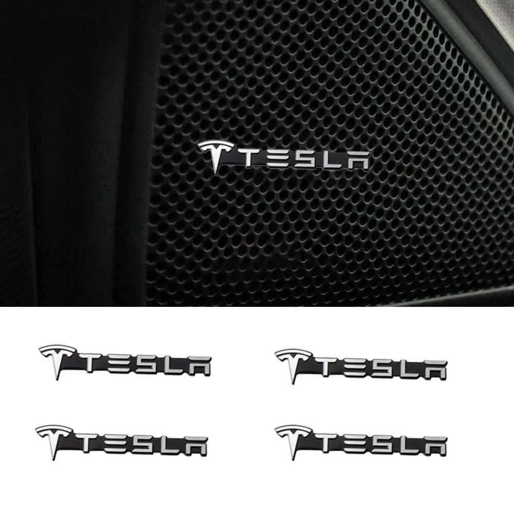 2/4pcs Car Stying 3D Aluminum Audio Speaker Badge Stereo Emblem Sticker For Tesla Model 3 Model S Model X Model Y 2020 2021 2022