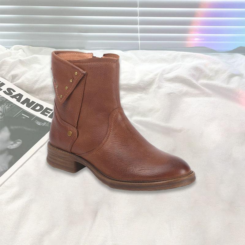 

2025 British retro style side zipper hand-polished leather shoes Martin boots versatile western cowboy short boots increase height 36 коричневий