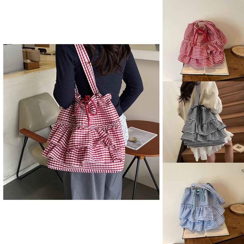 Canvas Checkered Bag Large Capacity Casual Travel For Women