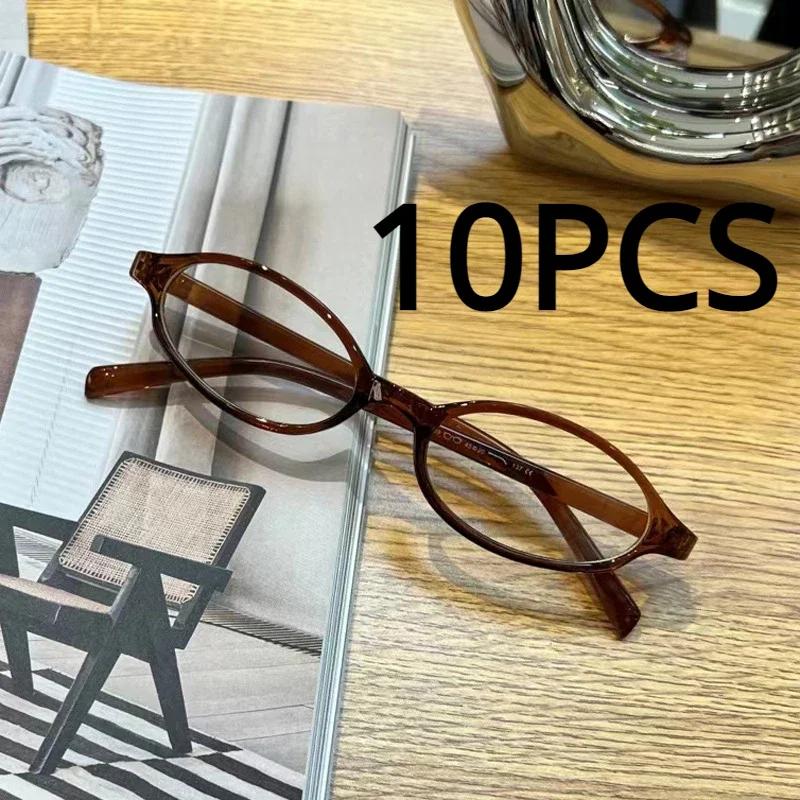 10Pairs Vintage Small Oval Glasses Girls Y2K Style Red Green Frame Glass Eyewear Decorative Outdoor Anti-blue Eyeglasses Gifts