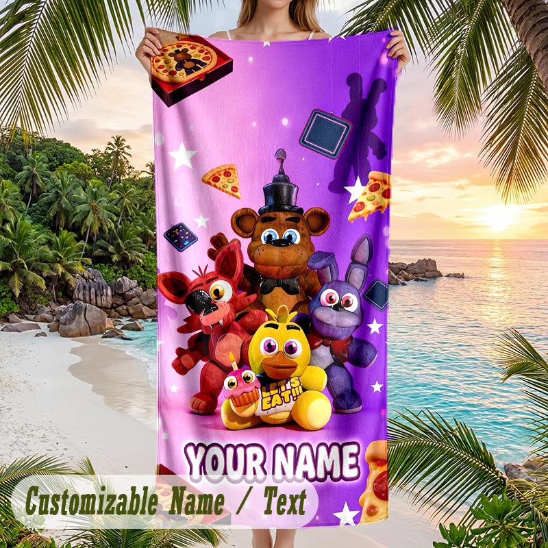 Five Nights At Freddy’s Beach Towel, Personalized Custom Text, Quick Dry Soft Large Towel For Swimming Pool Travel