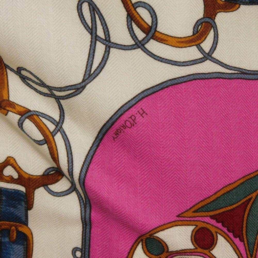 Used 9212 Carre 90 7955 FOLKLORE Folklor Cashmere Silk White Multicolor Folklore Rose Women's from Japan AUTHENTIC