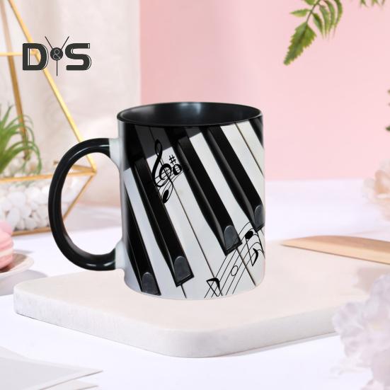 Hudební hrnek na kávu Keramická novinka šálek na noty Velká kapacita 350 ml Kytara Klavír Housle Hrnek na horké nápoje Hudební dárek pro milovníky hudby Home