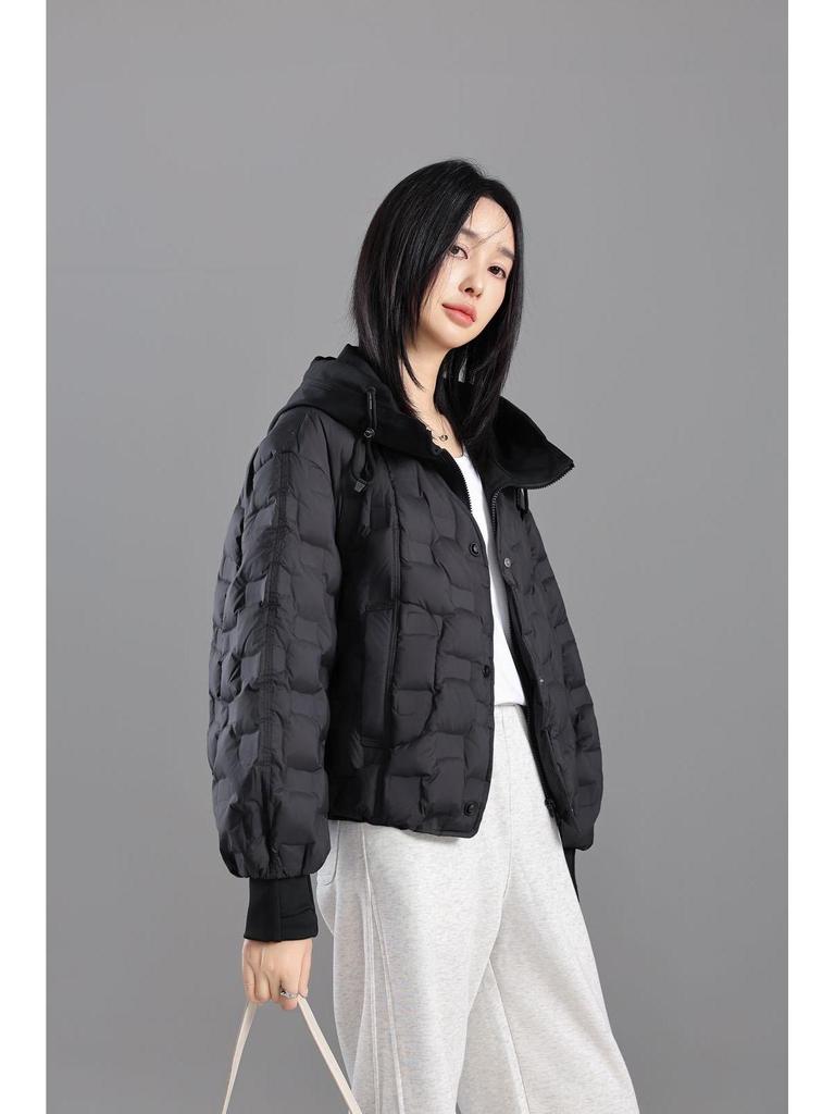 2025 Women's Korean Style Lightweight Hooded Down Jacket - Short, Taped Seam, Winter Fashion
