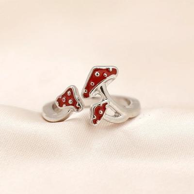 Roter Pilzring für Frauen Damen Luxusring Geschenk Ring Frisch Niedlich und Minimalistisch Legierungsring für Teenager-Mädchen
