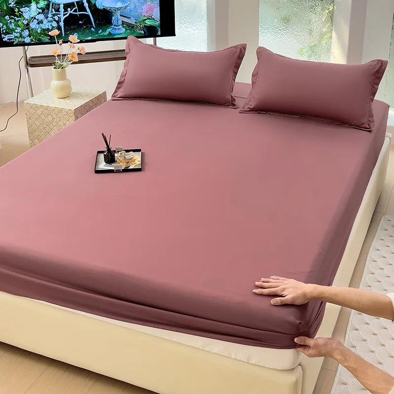 Fitted Bed Sheet with Elastic Bands Luxury Mattress Cover Single Double King Queen Size Bed Cover 100/120/150/180 (No Pillowcase