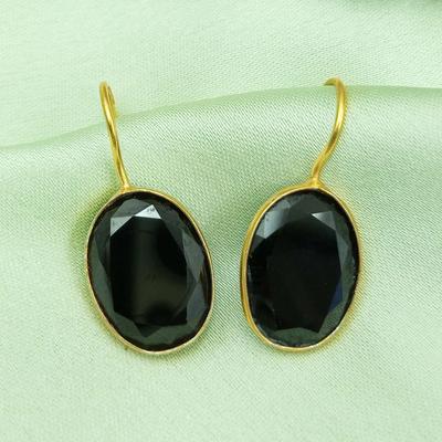 Black Topaz Gemstone Gold Plated Women's And Gift Hook Earrings GPE-E252