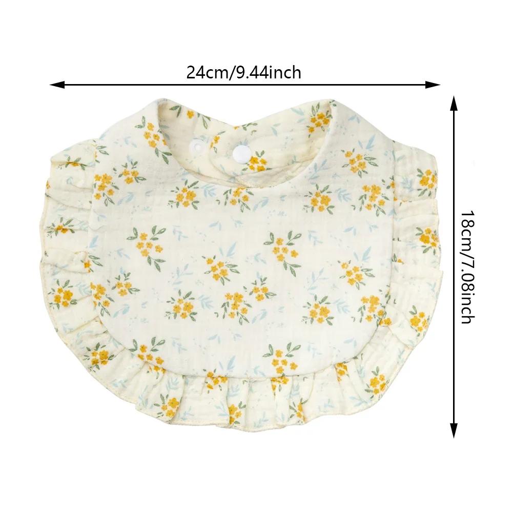 Flower Print Baby Bibs Adjustable Snap Saliva Towel Ruffled Edge Muslin Cotton Burp Cloths Rainbow A Grade Girls Feeding Scarf