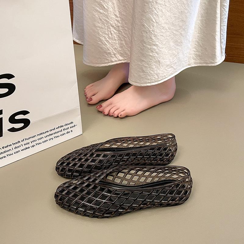 Umweltfreundliche Damen-Mesh-Slipper: Strand-Jelly-Flats mit Hohlgitter-Design