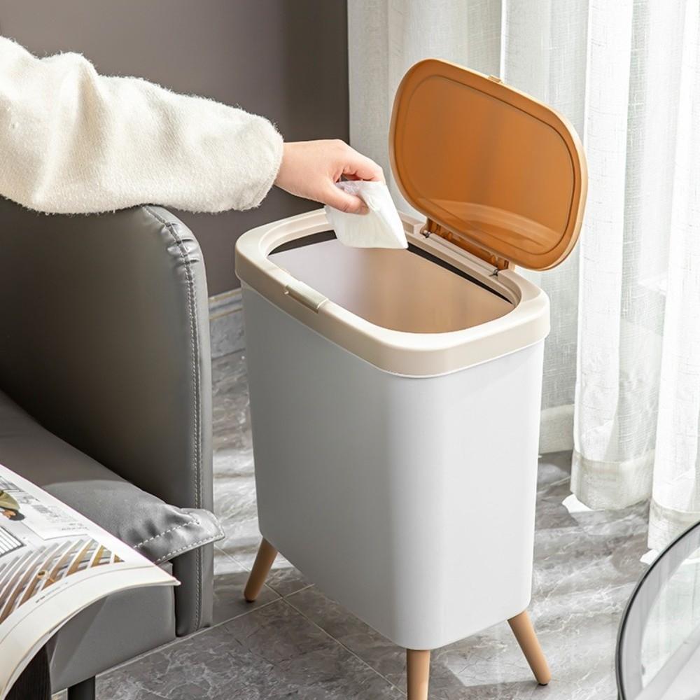 Large Capacity S/M/L Trash Can with Lid Press Type Waste Bin with Legs Narrow Plastic Trash Bin Kitchen Household Cleaning Tools
