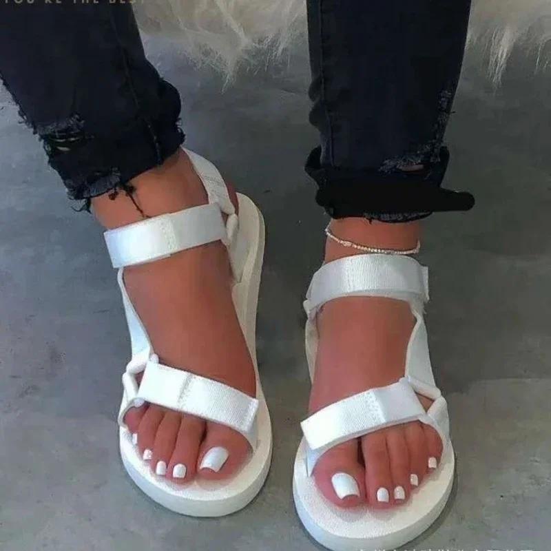 

Fashion Female Shoes on Sale 2025 Fashion Summer Outdoor Women s Sandals Solid Open Toe Low-heeled Roman Casual Beach Sandals Women 43 белый