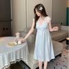 New sexy pajamas women's Ice Ribbon chest pad summer French lace nightdress medium and long loungewear can be crossed
