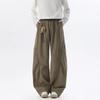 Men Vintage Brown Wide Leg Cargo Pants Men Casual Baggy Trousers Diagonal Stitching Streetwear Fashion Loose Straight Fit Pants
