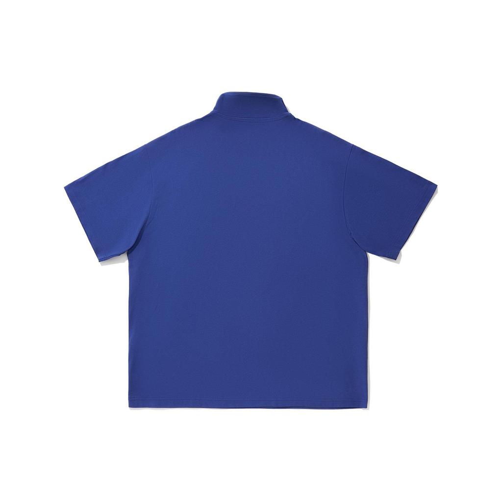 Li Ning Reignite Series Letter Print Pattern Stand Collar Half Zip Loose Short Sleeve T-Shirt Men Tops Shadow-Purple-Blue ATSU095-3