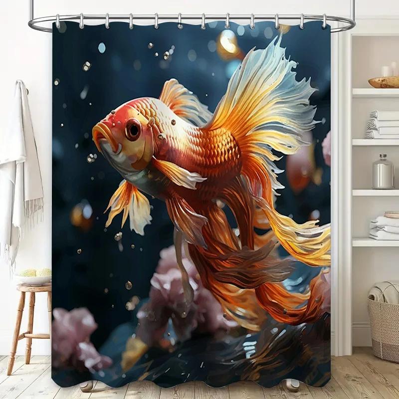 Golden Fish Shower Curtain Large Size Waterproof Bathroom Decor Customized Printing for Home Decoration