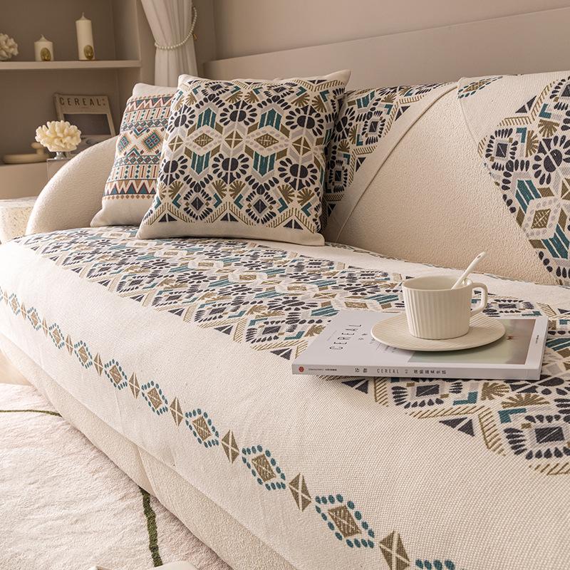 Cotton and Linen Sofa Cushion Four Seasons Universal Wind Backrest Towel Cover Cloth Non-Slip Sofa Cover Towel