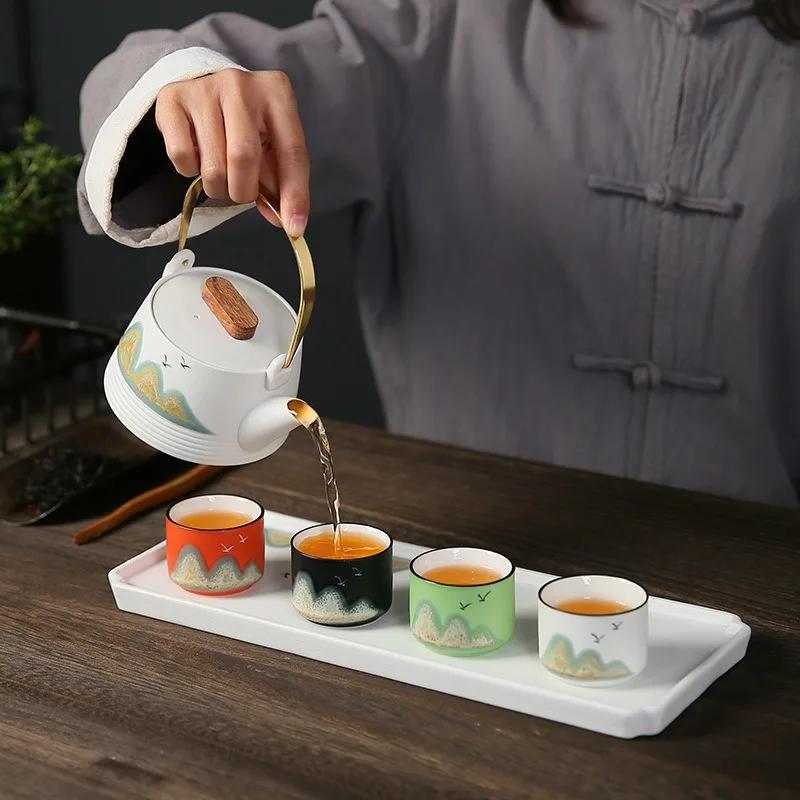 Ceramic Tea Cup Hand-painted Mountain Sharing Cup Chinese Style Kung Fu Tea Cup Travel Tea Bowl Office Home Tea Set Holiday Gift