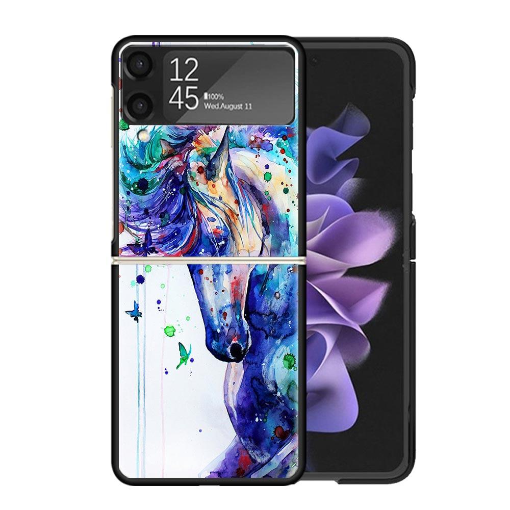 Animal Oil Painting Horse Clear Phone Case For Samsung Z Flip 7 6 5 4 3 Galaxy ZFlip7 ZFlip6 ZFlip5 ZFlip4 ZFlip3 5G Print Cover