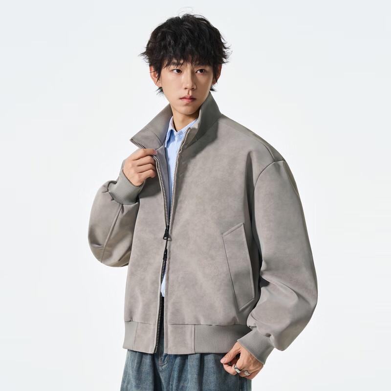 Fengxun Men's Velvet-Feel Stand Collar Bomber Jacket FXJS5601
