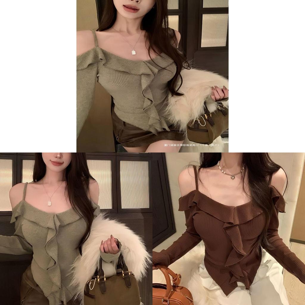Lily Lace Off Shoulder Sweater With Ruffle Hem For Spring Casual Wear