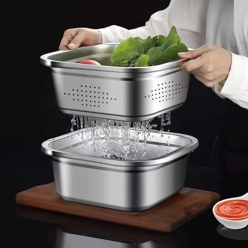 ShengJia Stainless Steel Square Colander & Wash Basin