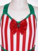 Girls Candy Cane Costume Sleeveless Striped Sequins Bowknot Unitard Christmas Dance Performance Outfit