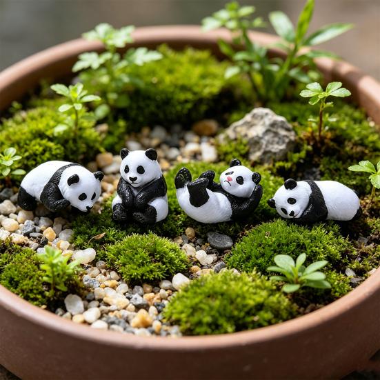 4 Pcs Mini Panda Figurine Cute Tiny Panda Statue Miniature Pandas