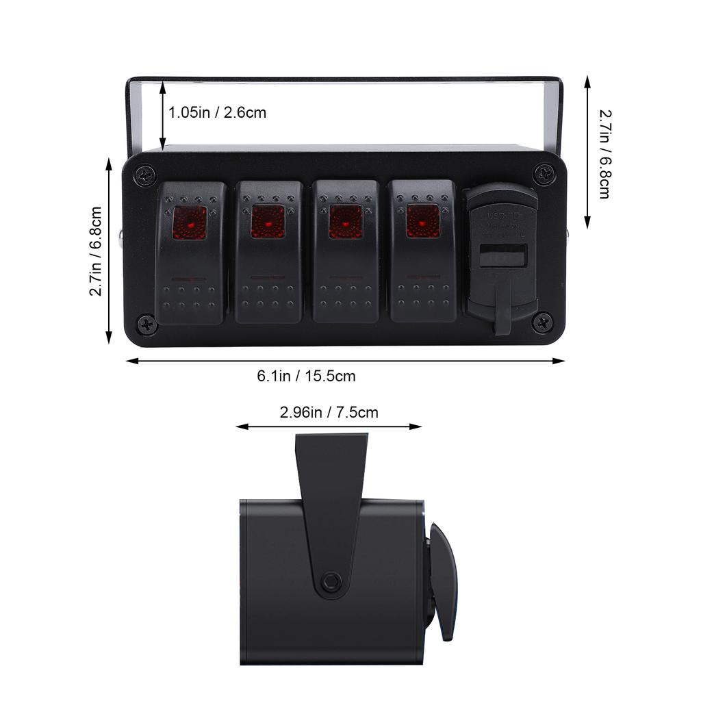 DC 12-24V 4 Gang Rocker Switch Panel with PD Type C QC3.0 USB Charger Waterproof Universal Fit for Car Truck Boat RV UTV ATV