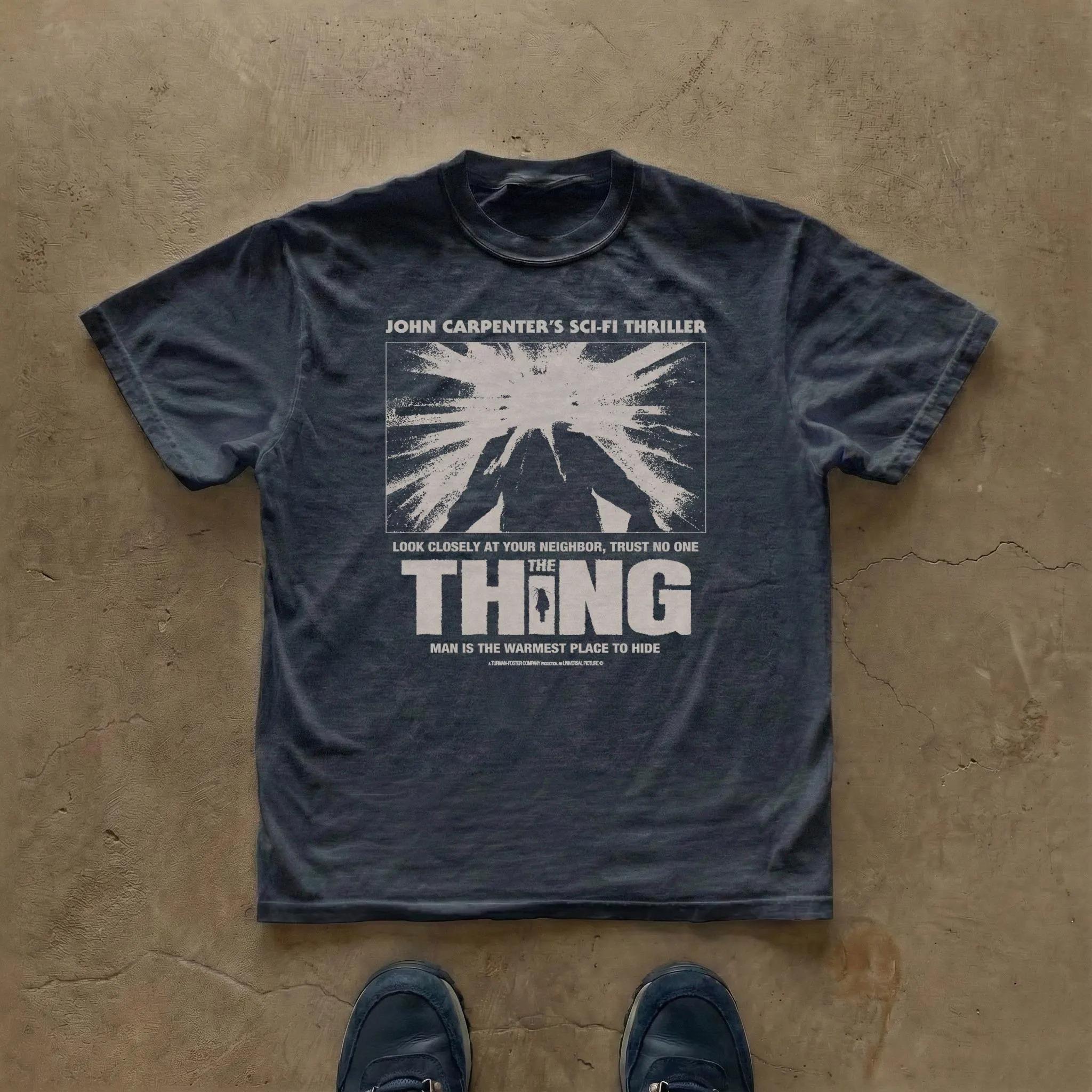 

Summer Men s Pure Cotton Vintage The Thing Graphic T-shirt Casual Stylish Loose and Breathable Suitable for Everyday Wear S разноцветный