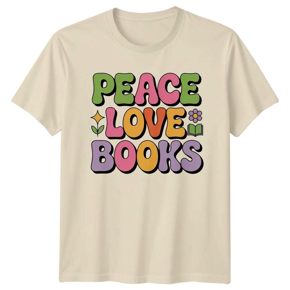 Peace Love Books Reading Hobbies Graphic Unisexs TShirt Unisexs Tee Retro Style