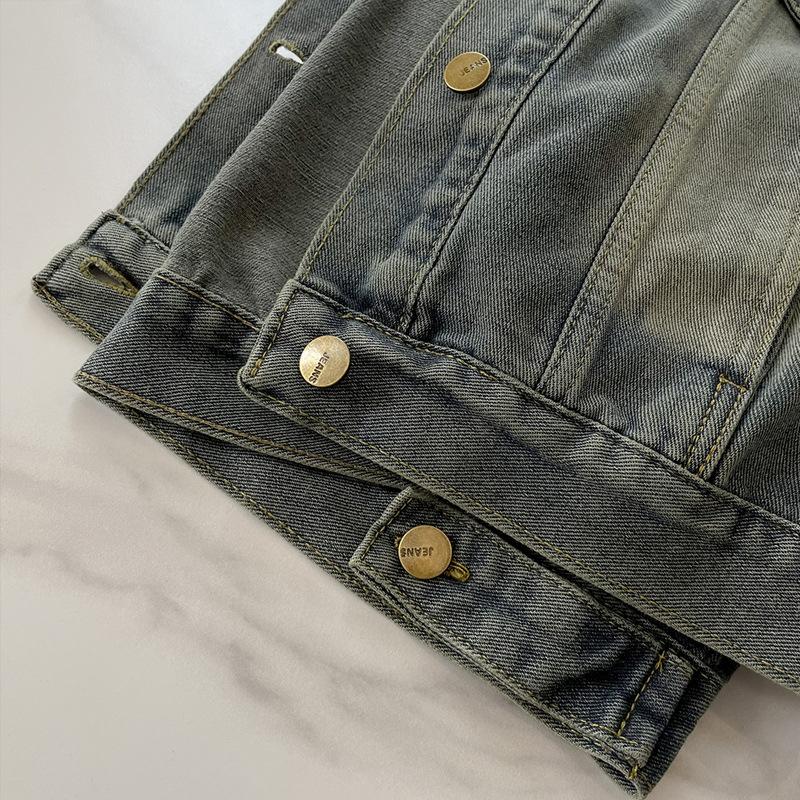 Jachetă de blugi scurtă simplă de toamnă nouă pentru femei, cu croială largă retro