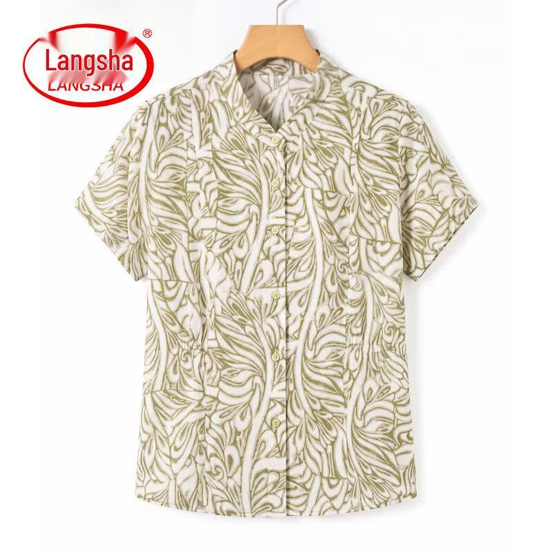 Lingsha Women s Summer Floral Short-Sleeve Blouse XL