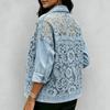 Giacca da Donna in Denim Patchwork Ricamato con Pizzo Floreale Trasparente Manica Lunga Streetwear Casual Capospalla Corto per Primavera Autunno