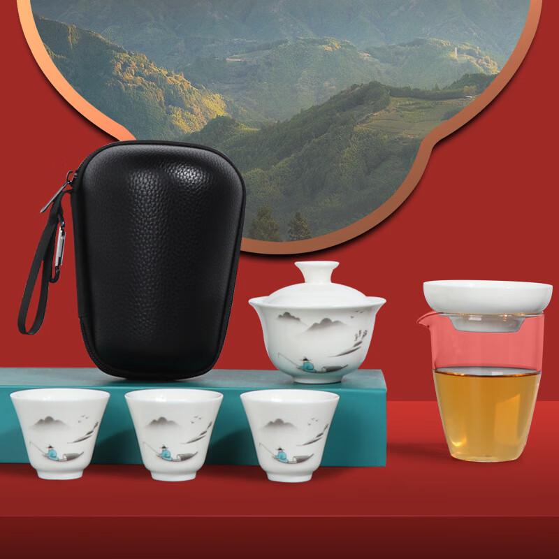 Shangqi Suet Jade Porcelain Portable Travel Tea Set