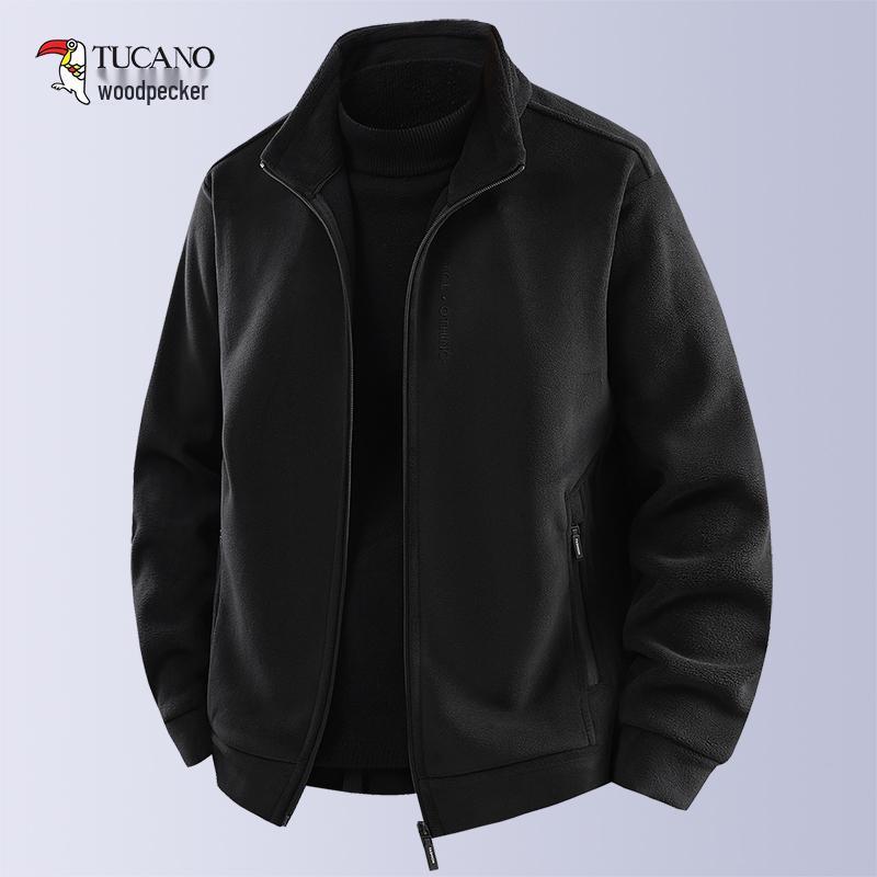 Woodpecker Men's High-End Fleece Jacket - Spring/Autumn Cardigan for Middle-Aged Dads