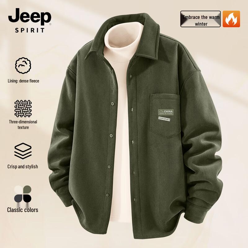JEEP SPIRIT Men's Retro Corduroy Long Sleeve Shirt
