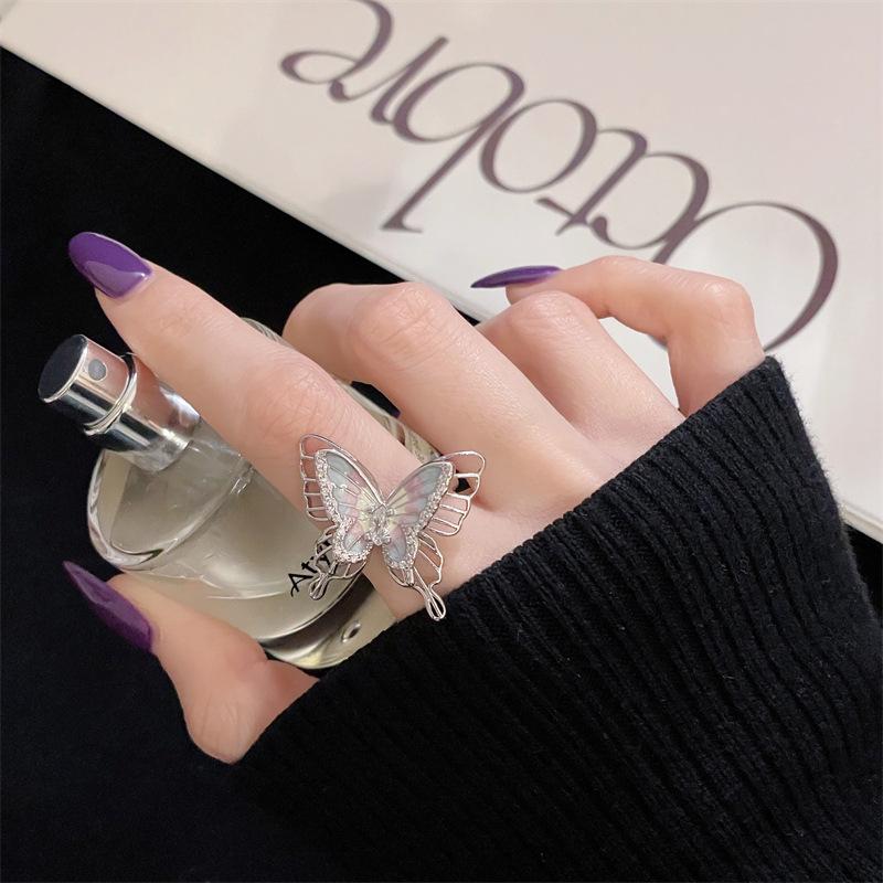 New Butterfly Language Niche Dripping Oil High-End Butterfly Opening Adjustable Ring Light Luxury Enamel Personalized Jewelry Women'S Tide