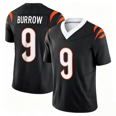 Heren Cincinnati #9 Joe Burrow Zwart Thuis Voetbalshirt V-hals Korte Mouw Shirt Fans Dagelijkse Sport Familie Matching
