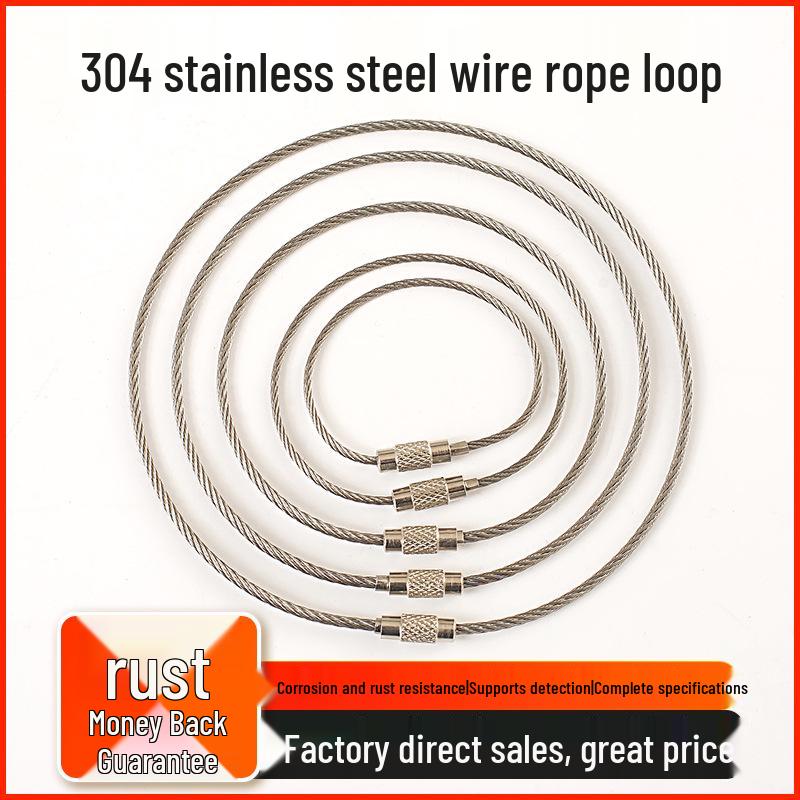 304 Stainless Steel Wire Rope Key Ring with Locking Clasp