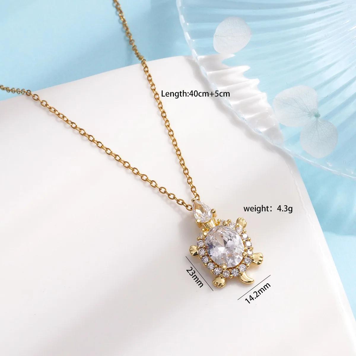 

Stainless Steel Chain Shiny Colourful Zircon Sea Turtle Pendant Necklace for Women Lady Boho Cute Jewelry Accessories Gifts