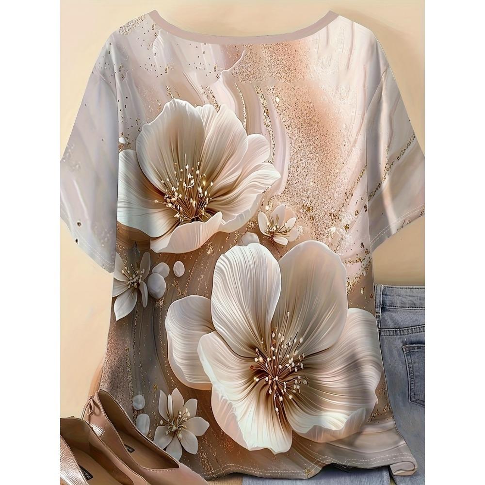 Summer Women's Floral T-Shirt 3D Print Loose Fit O-Neck Tees Comfortable Women's Clothing Casual Elegant Oversize Women's Tops