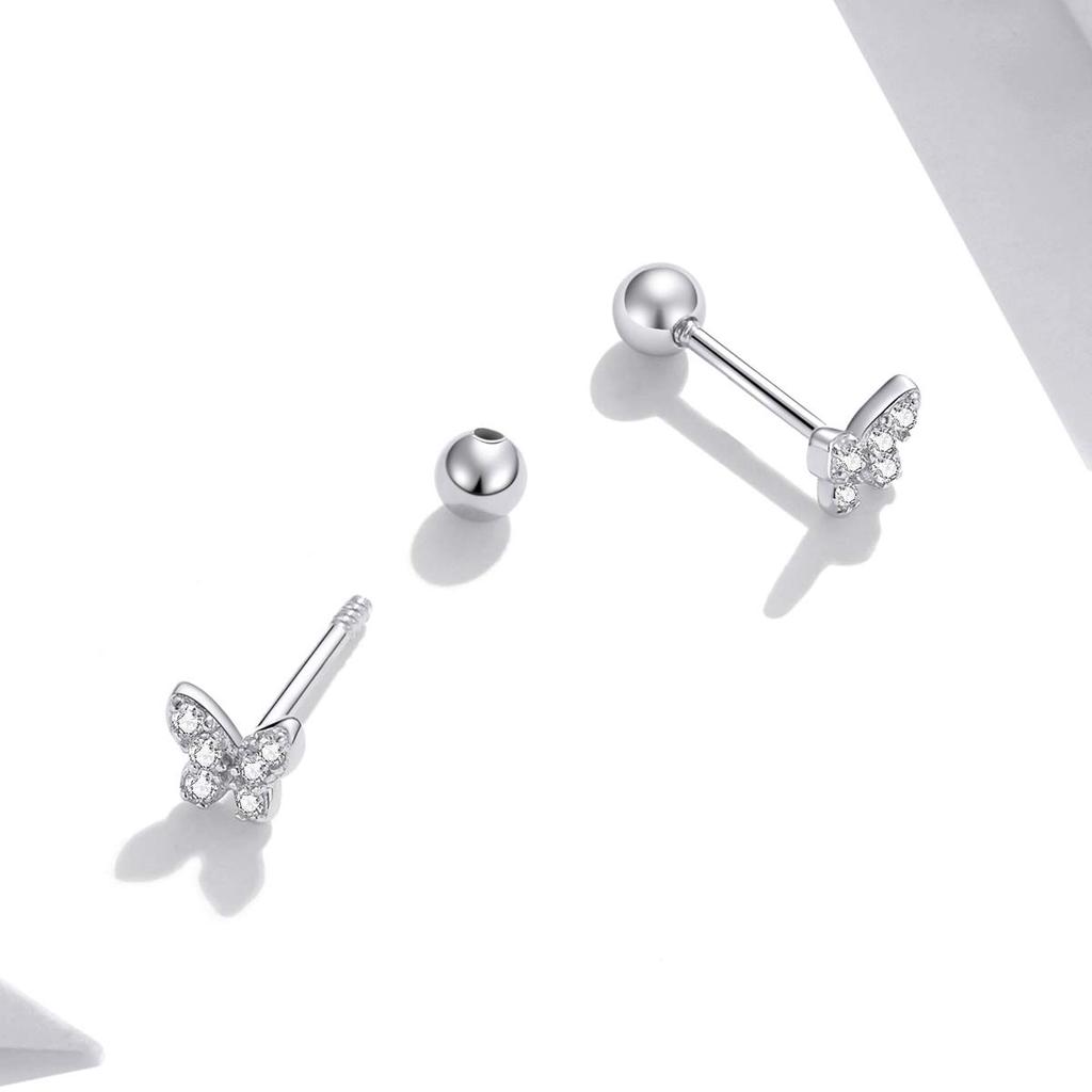 Rockyu Earrings for Small Butterfly for Both 925 Platinum Cubic Butterfly Christmas Women, Earrings, Ears, Silver, Finish, Zirconia, Cute, Motif,