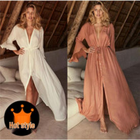 Women's Embroidered Rayon Beach Cover-Up Robe: Sun Protection for Seaside Vacations & Bikini Swimsuit Outerwear