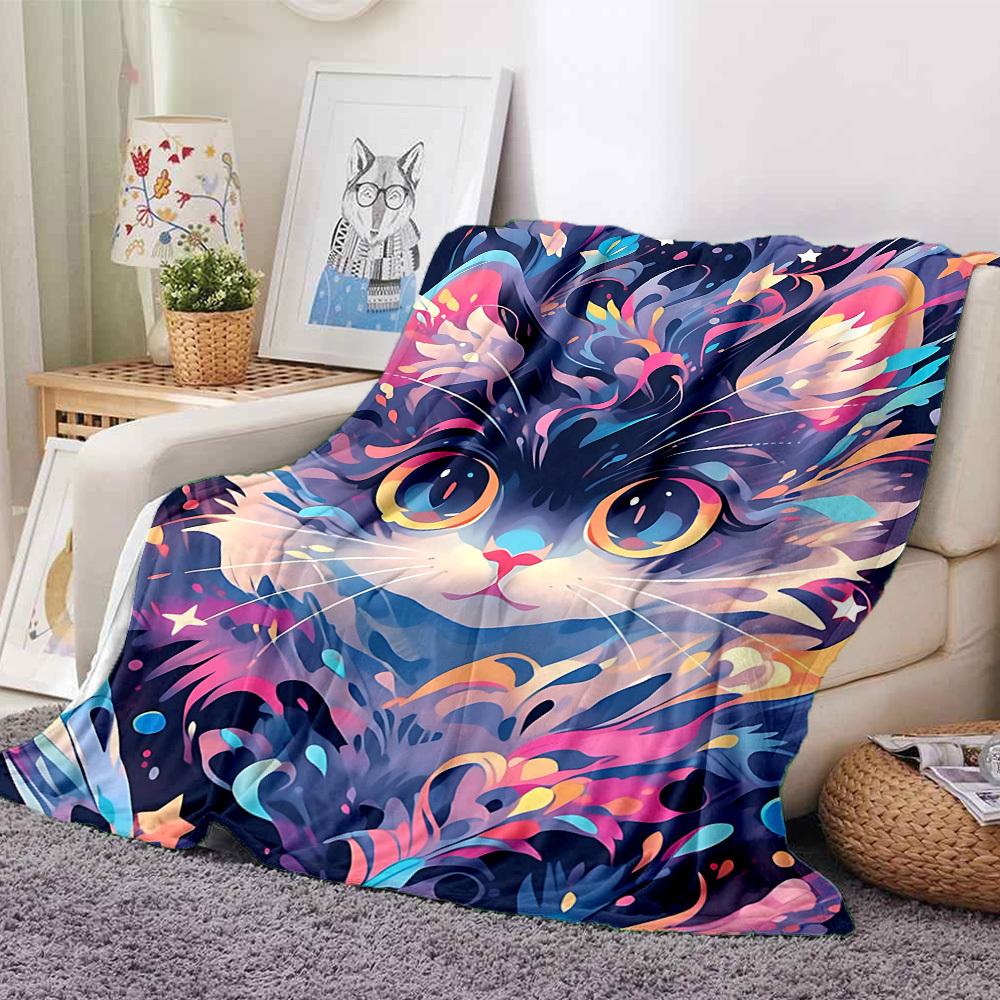 1pc Colorful Cat Blanket, Lightweight Flannel Throw Blanket for Sofa, Bed, Travel, Camping, Living Room, Office, Couch, Chair, and Bed