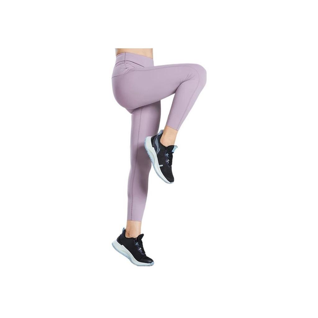 Li Ning Training Series Solid Color Breathable Stretch Fitness Pants Women Pants Purple AULR182-3